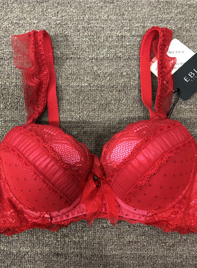 衣恋旗下EBLIN红色E03波点蕾丝可爱本命年女士文胸ECBR689041