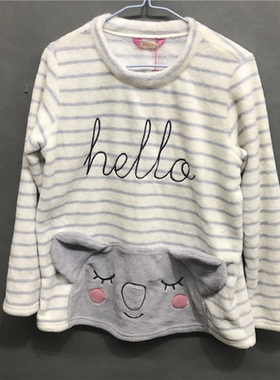 衣恋旗下body pops 象牙白可爱卡通秋冬保暖珊瑚绒上衣BCPP74TA11