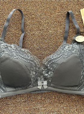 衣恋旗下EBLIN 灰色简约舒适无钢圈蕾丝花边女性文胸ECBR84T071