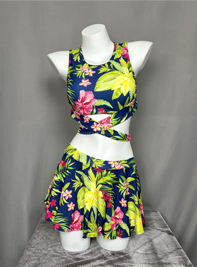 衣恋旗下EBLIN 热带风时尚印花沙滩温泉分体泳衣两件套ECAR824021