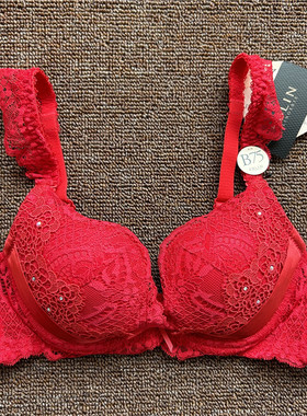 衣恋旗下EBLIN 精致红色蕾丝刺绣U型杯带钢圈女性文胸ECBR811012
