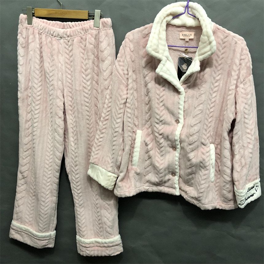 衣恋旗下EBLIN燕麦色J4秋冬厚实高端保暖家居服套装ECPPC8TN11