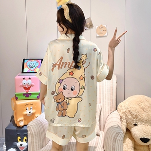星星人女大童冰丝睡衣夏季薄款短袖套装2026新款女孩初中生家居服