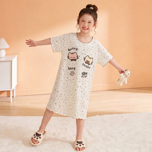 2026新款女童莫代尔睡裙夏季薄款短袖女孩可爱公主风儿童睡衣裙子
