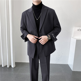 ins轻熟风英伦纯色西服套装阔版宽松休闲小西装TZ27刺绣-P225，男装西服套装，电商C308