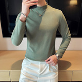 男士双面德绒长袖半高领打底衫韩版修身套头内搭深蓝色C68002-P40，男装T恤，电商C308