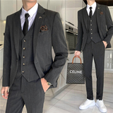 轻熟风ins韩版修身男士休闲西服三件套新郎西装套装SJT24-P295，男装西服套装，电商C308