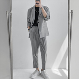 21春夏款轻熟风英伦条纹中袖西服+阔版九分裤套装TZ13-P195，男装西服，电商C308