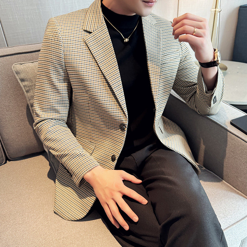 英伦韩版修身男士商务休闲小细格西服男外套X942-P155,男装西服,电商C308