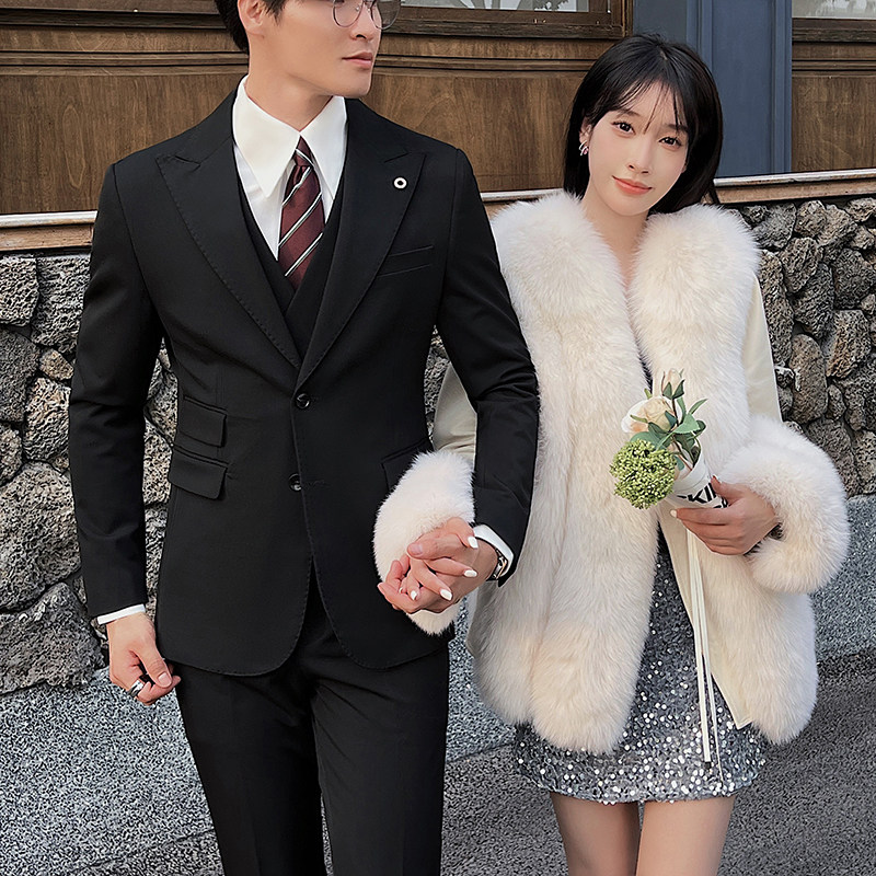 英伦修身男士二粒扣纯色西服三件套新郎伴郎礼服套装SJT921-P290，男装西服，电商C308