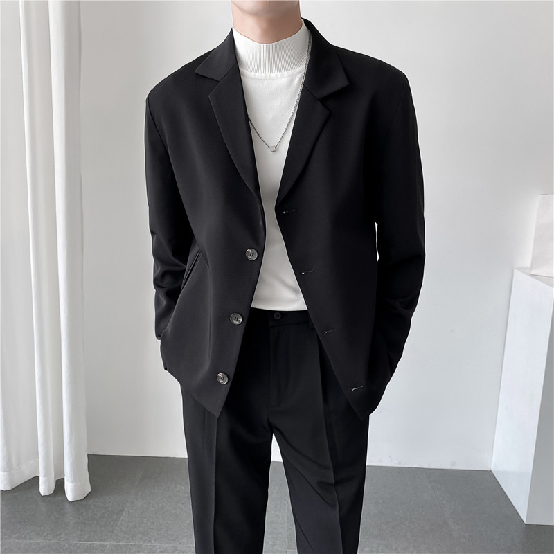 ins轻熟风英伦纯色西服外套阔版宽松休闲小西装X27四粒扣-P150,男装西服套装,电商C308