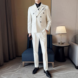春季英伦韩版修身纯色休闲双排扣男士西服套装LJT891-P230，男装西服套装，电商C308