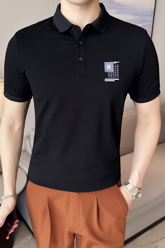 夏季男士休闲polo衫t恤潮流修身翻领半袖polo衫黑色F9415-P58,男装T恤,电商C308