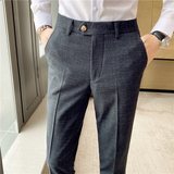 秋冬韩版英伦免烫条纹修身男士休闲小直筒西裤新郎西裤K907-P70，男装西裤，电商C308