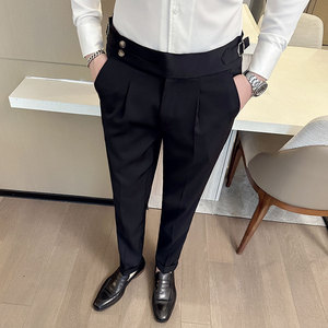 春夏英伦那不勒斯西裤男士韩版修身小脚裤休闲长裤咖啡色K908-P75图片