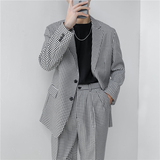 21春夏款轻熟风英伦小细格长袖西服阔版宽松休闲西服X18-P150，男装西服，电商C308