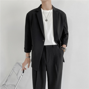 春夏款 轻熟风英伦纯色宽松中袖西服+阔版九分裤套装 TZ15-P195图片