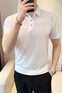 夏季 冰丝高弹翻领无痕T恤男士纯色修身短袖POLO衫黑色PL3-P58图片