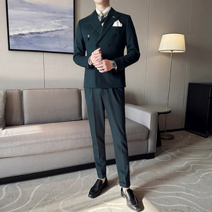 春季 英伦韩版修身纯色休闲双排扣男士西服套装LJT891-P230，男装西服套装，电商C308
