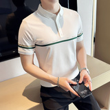 男士休闲polo衫t恤潮流修身翻领半袖polo衫白色C60008-P58，男装T恤，电商C308