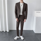 ins轻熟风韩版修身男士休闲格子西服套装西装套装LJT956-特P200，男装西服套装，电商C308