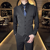 英伦商务韩版修身条纹V领男士马甲新郎伴郎小马甲深灰色MJ29-P60，男装背心/马甲，电商C308