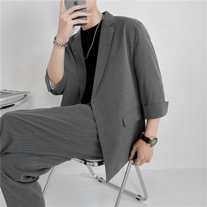 21 春夏款 轻熟风英伦条纹中袖西服 阔版宽松休闲西服 X13-P130图片