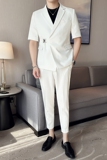 高级感纯色休闲男士卡扣中袖西服英伦时尚九分西裤套装LJT37-P200，男装西服，电商C308