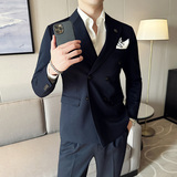 春季英伦韩版修身纯色休闲双排扣男士西服套装LJT891-P230，男装西服套装，电商C308