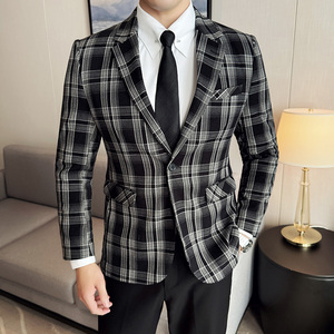 英伦韩版修身男士商务休闲格子西服男外套X940-P155图片