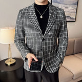 英伦韩版修身男士休闲毛呢格子西服加厚外套X930-P155，男装西服，电商C308