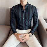 秋冬英伦宽条纹男士衬衣韩版修身长袖衬衫男C88266-P65，男装衬衫，电商C308