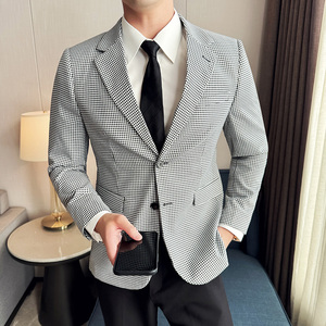 英伦韩版修身男士商务休闲小细格西服男外套X942-P155