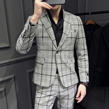 春夏款英伦韩版修身男士商务休闲格子西服外套X818-P150，男装西服，电商C308