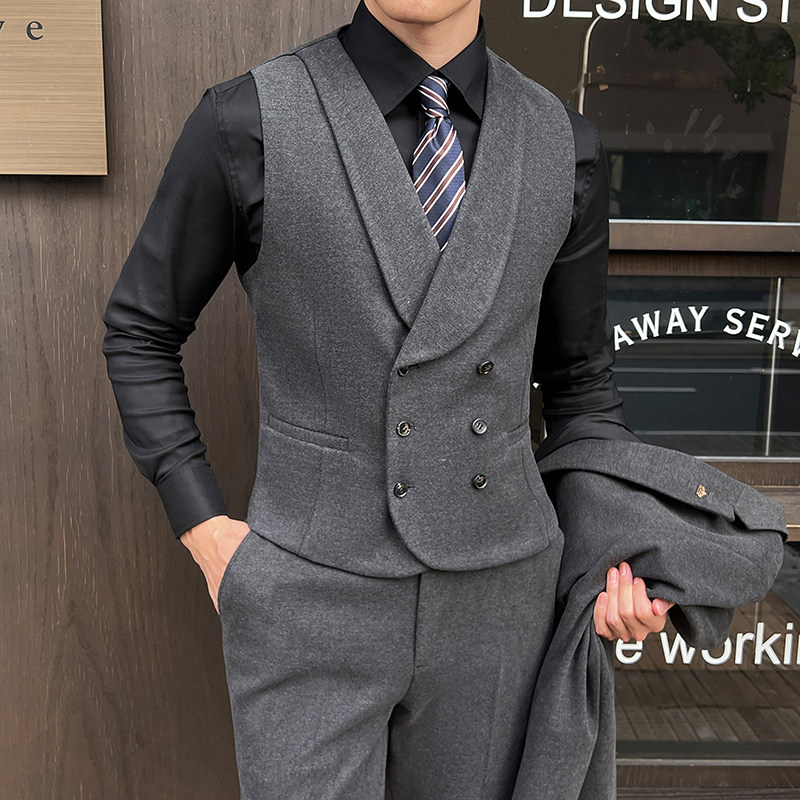 新郎伴郎礼服男士高级感星空呢双排扣纯色马甲套装MJT927-P130,男装休闲套装,电商C308