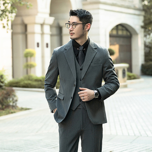 秋冬款英伦韩版修身男士休闲二粒扣纯色西服三件套SJT961-P265，男装西服，电商C308
