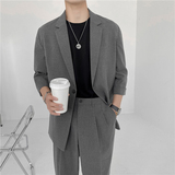 23春款款轻熟风英伦纯色宽松中袖西服+阔版九分裤套装TZ15-P195，男装西服，电商C308