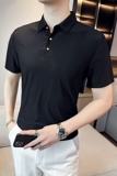 夏季冰丝高弹翻领无痕T恤男士纯色修身短袖POLO衫蓝色PL3-P58，男装T恤，电商C308