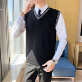 秋冬毛衣马甲套头V领针织衫背心无袖保暖坎肩上衣黑色MY3-P45，男装背心/马甲，电商C308