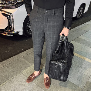 时尚免烫西裤男士韩版修身小脚裤商务休闲西裤长裤咖啡色K30-P75图片