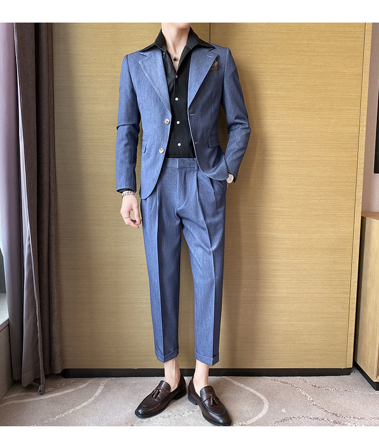 痞雅高级感纯色休闲二粒扣小西服+英伦时尚九分西裤套装TZ05-P225,男装西服,电商C308