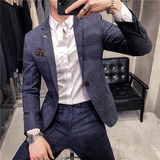 20秋冬款韩版时尚休闲商务格子西服男士二件套装LJT956-特P200，男装西服，电商C308
