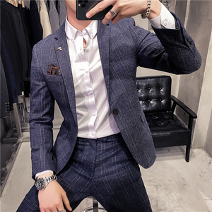 20秋冬款英伦时尚休闲商务格子西服男士二件套套装LJT956-特P200,小男孩英伦穿搭图片