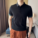 夏季男士休闲polo衫t恤潮流修身翻领半袖polo衫黑色C60025-P58，男装T恤，电商C308