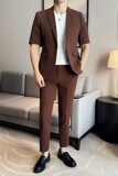 春夏款纯色休闲男士时尚华夫格中袖西服九分西裤套装LJT931-P195，男装西服，电商C308