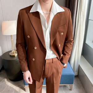 痞帅高级感休闲双排扣纯色小西服+英伦时尚九分西裤套装TZ02-P225，男装西服，电商C308