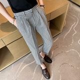 春夏薄款千鸟格九分裤男坠感免烫痞帅西裤青年冰凉休闲裤K06-P70，男装西裤，电商C308