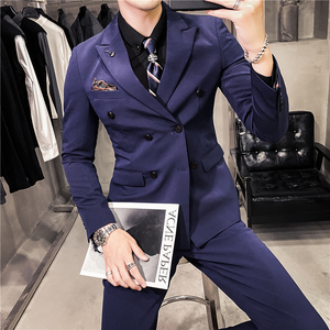 20秋冬款 韩版修身商务男士双排扣西服套装 LJT955A双排扣-P205图片