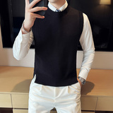 秋冬韩版修身马甲背心毛衣潮流百搭休闲圆领针织衫杏色C67003-P70，男装背心/马甲，电商C308