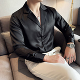 秋冬款英伦经典纯色防皮料单排扣男士古巴领长袖衬衫C16-P73，男装衬衫，电商C308